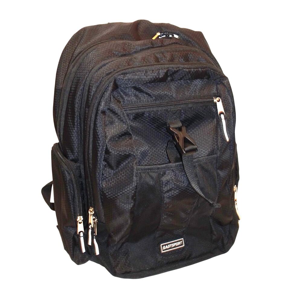 Eastsport Black Multi‑Pocket Backpack – Recycled Polyester